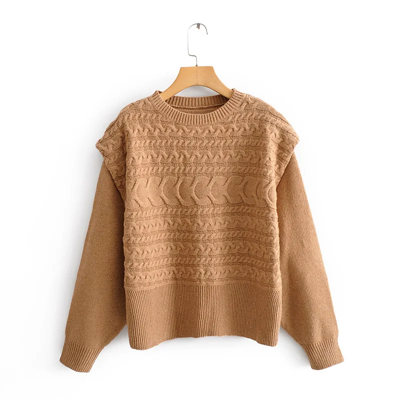 Осенний и зимний женский свитер, повседневный Однотонный свитер с круглым вырезом и длинным рукавом - Цвет: Коричневый