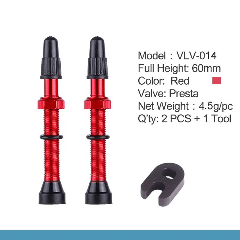 60mm Red 1 Pair Deemount 1 пара ЧПУ анодированный Presta клапаны для MTB дорожный велосипед бескамерные шины 60 мм сплав стволовых латунный сердечник много цветов - Цвет: 60mm Red 1 Pair