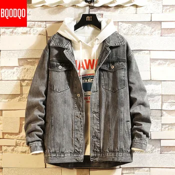 

Cotton Gray Oversized Denim Streetwear Jackets Men Jeans Skateboard Casual Male Jacket Fashion Hip Hop Autumn Warm Coat Vintage
