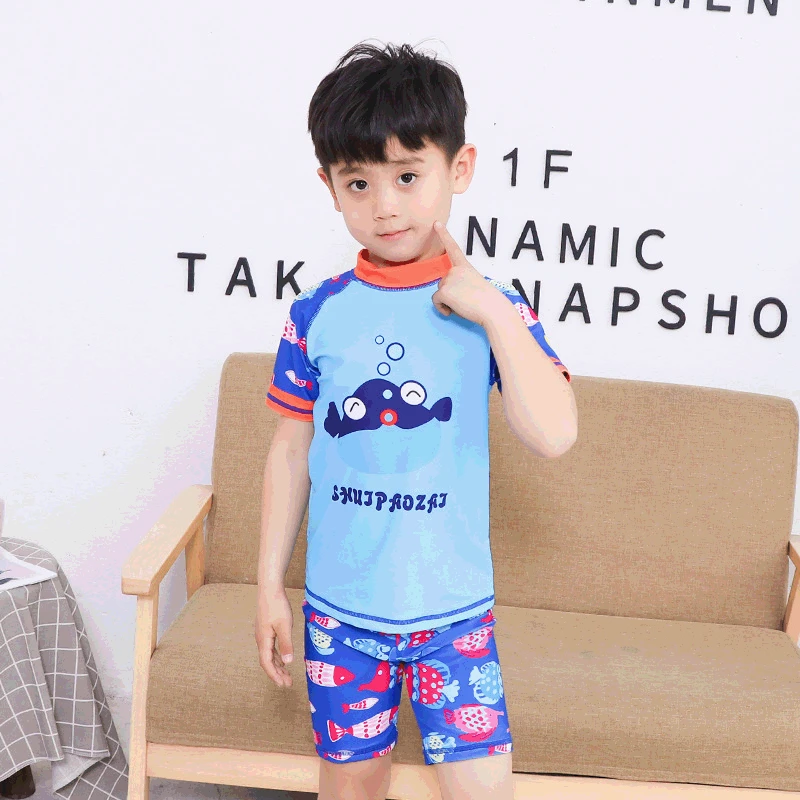 

KID'S Swimwear BOY'S Split Type Swimming Trunks Set Boy Big Boy Half Sleeve Tour Bathing Suit Teenager Swimwear Preparation