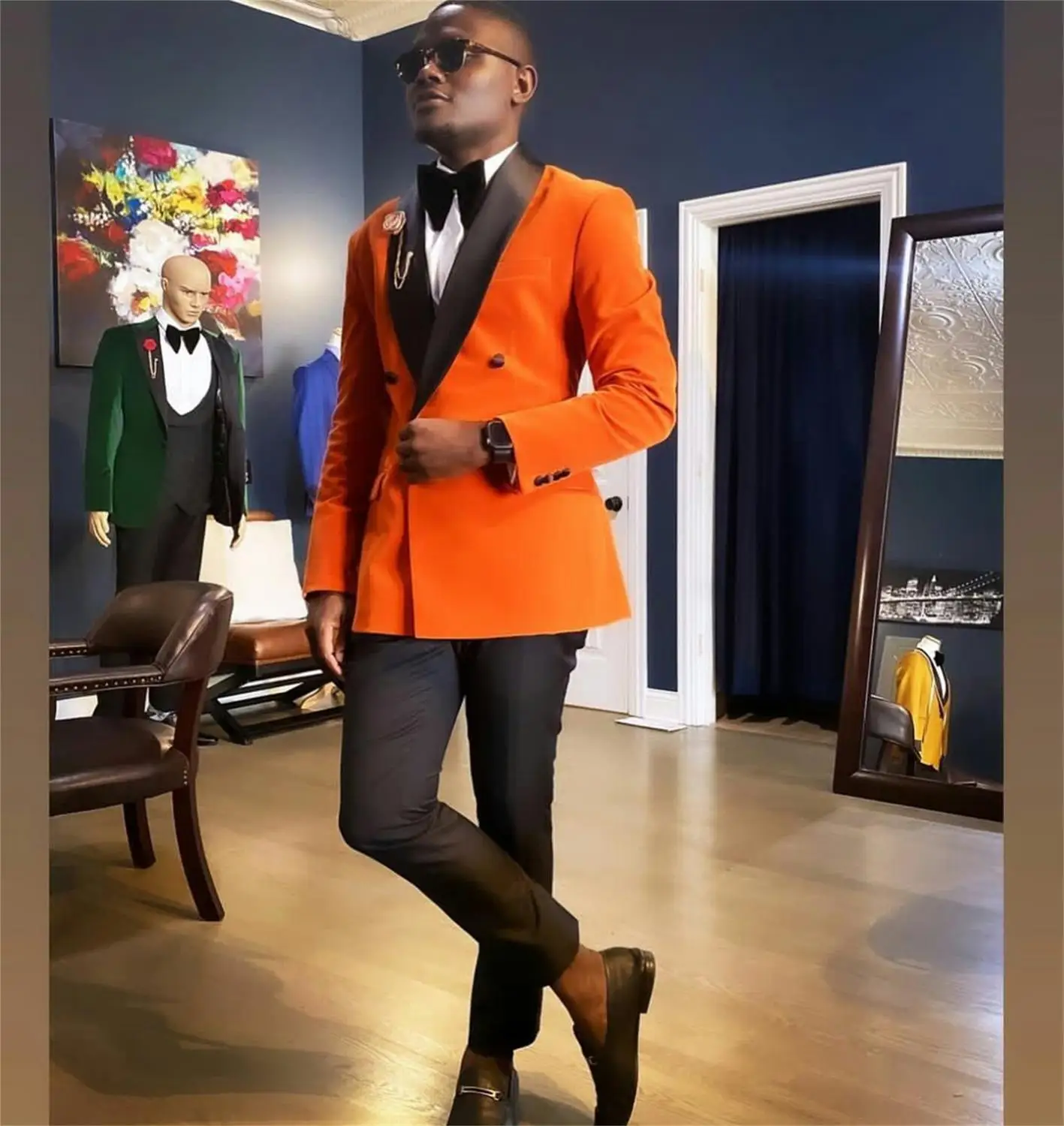 Orange Double Breasted Mens Suits 2 