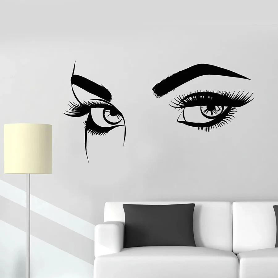 Wall Decal Sexy Eyebrows Eyes Girl Woman Eyelashes Makeup Vinyl Window Glass Stickers Beauty Salon Girls Bedroom Art Decor C032
