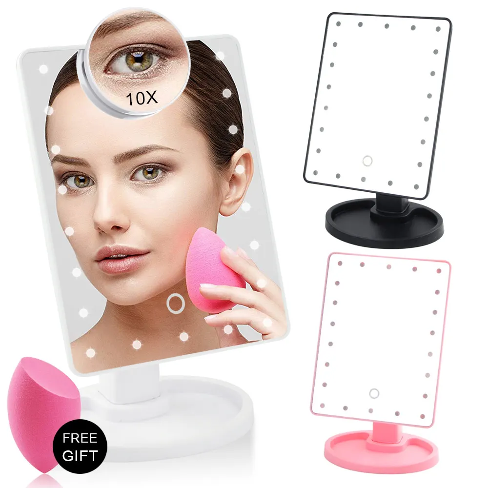 

16/22 LED Lights Makeup Vanity Mirror Flexible Touch Screen 1X10X Magnifying Mirrors Dimmer Switch Adjustable USB Or Battery Use