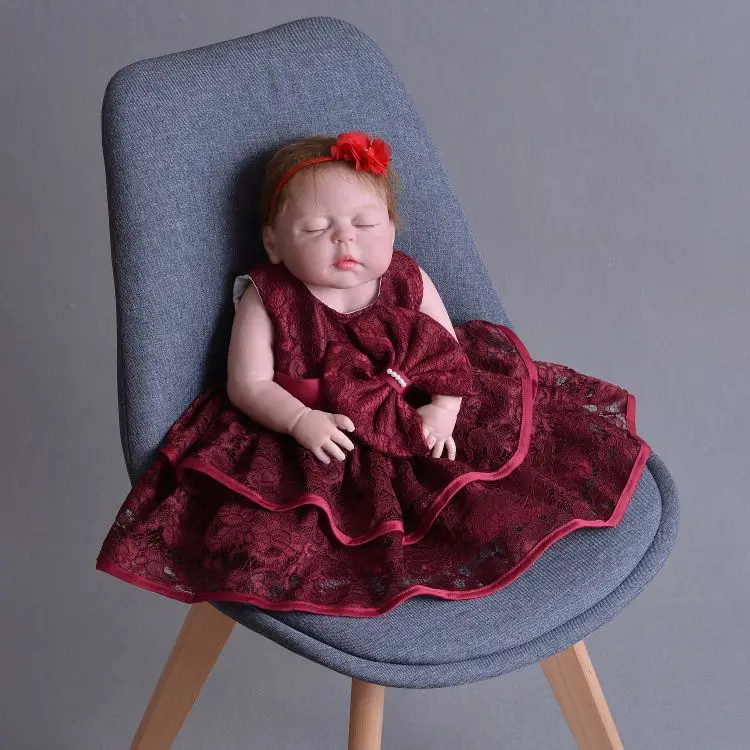 

2019 New Style Baby Lace Princess Dress Infant BABY'S FIRST Month Formal Dress Bordeaux Dress Vest Skirt Kids' Skirt