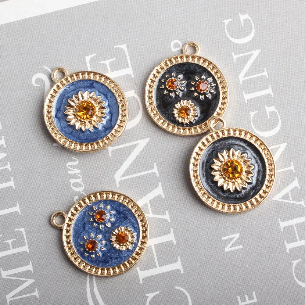 

New Fashion Chrysanthemum Enamel Pendants For Jewelry Making Cute Earring Bracelet Necklace Charms Accessories