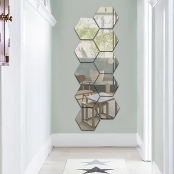 Espejo hexagonal reflectante autoadhesivo, pegatinas de pared, Espejos, decoración, Mural para pared del dormitorio, decoración del hogar, 6 uds.