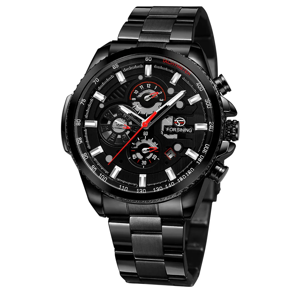 

Fashion Luxury Dashboard Three Eyes Six Needle Automatic Mechanical Men's Stainless Steel Belt Wrist Watch Clock reloj hombre