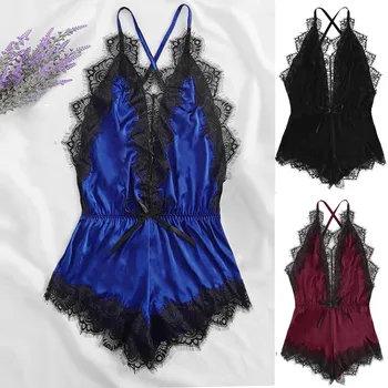 

Fashion Women Sexy Silk Kimono Siamese Babydoll Lace Lingerie Nightwear Bodysuit Ladies Sleepwear female Pajama Party Set #2042
