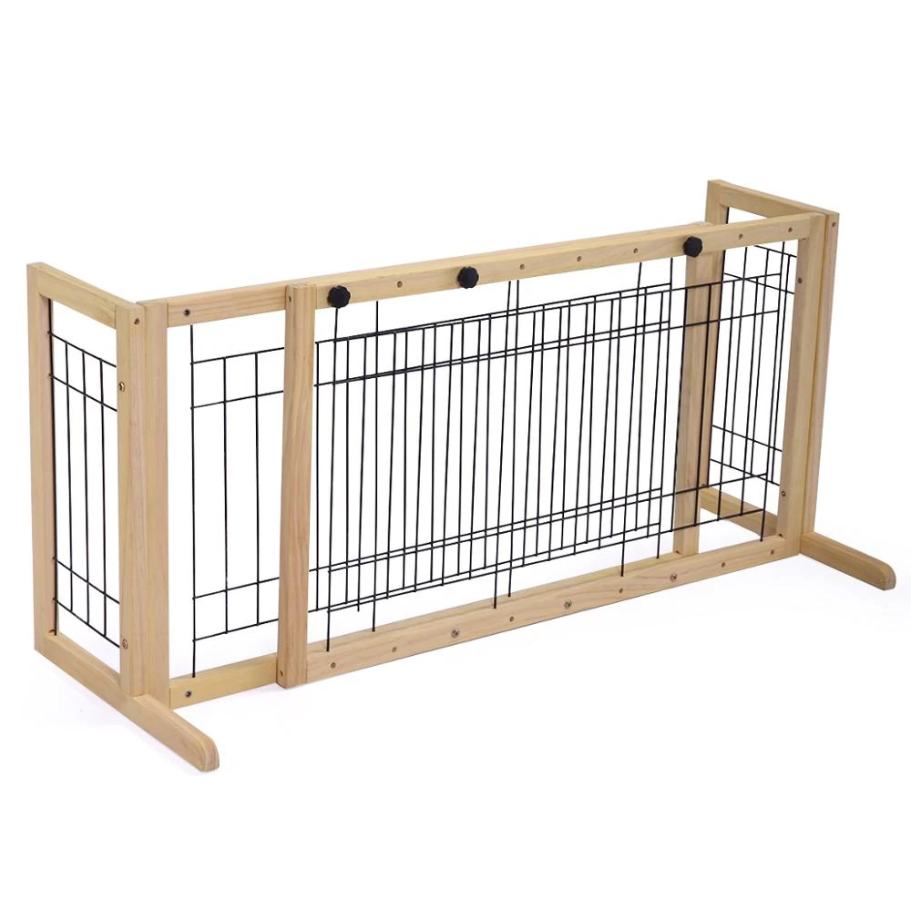 Dog Pet Gate Adjustable Solid Wood Indoor Construction Free Standing Dog Slide Safety Fence Suit For Home Office Use Akc6373 Houses Kennels Pens Aliexpress