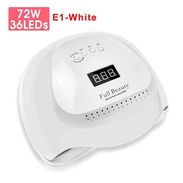 E1-White 72 Вт Сушилка для ногтей с высоким порошком, 2 руки, УФ светодиодный светильник с сенсорным экраном, Солнцезащитный светодиодный светильник для отверждения всех гелевых маникюрных инструментов LASUNBQ5T - Цвет: E1-White