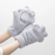 

1Pair Fashion Women Winter Fur Rabbit Mittens Fingerless Gloves Plush Warm Cute Cat Ears Thick Gloves for Girl Cosplay Gloves