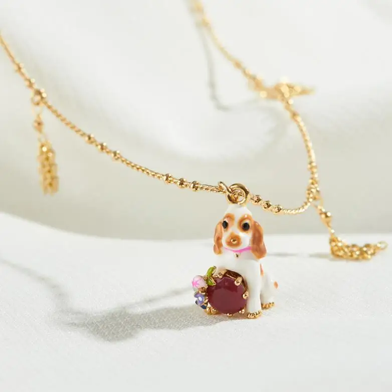 Ручной работы глянцевое покрытие аксессуар «цветок» ожерелье в виде животного маленький цветок собака ожерелье женские роскошные ювелирные изделия