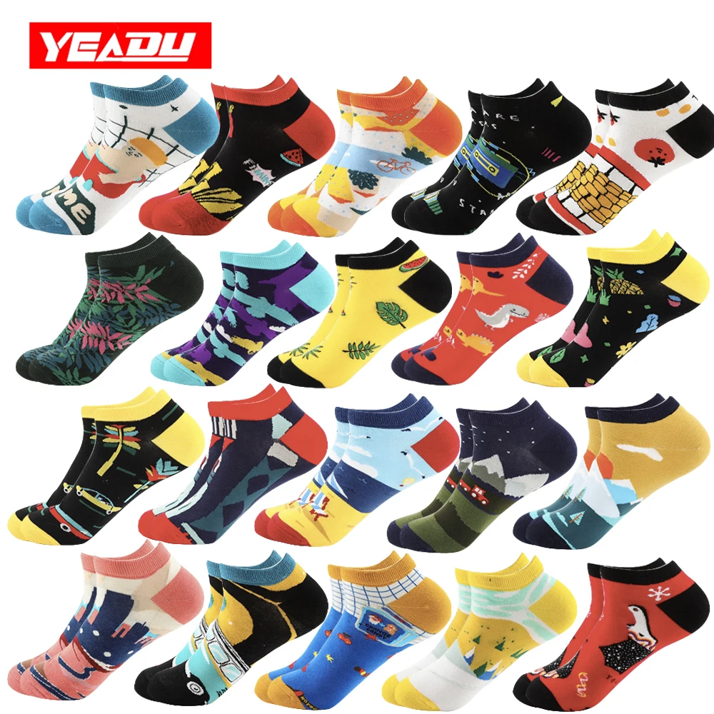Хлопковые носки лодочки для женщин и мужчин забавная Милая уличная одежда в