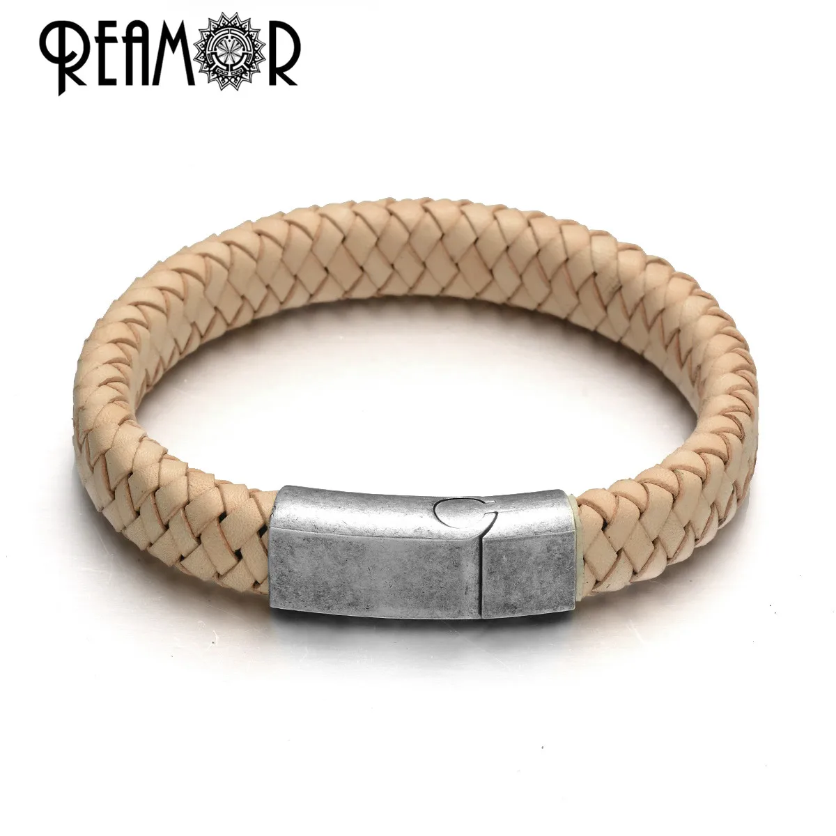 REAMOR настоящий плетеный кожаный браслет с нержавеющей сталью магнитный браслет с пряжкой для мужчин Ювелирные изделия Подарки - Окраска металла: BS033 6