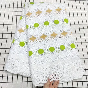 

Latest Lemon green African Net Lace Fabric French 100% Cotton Punch Embroidered High Quality Nigerian Laces Fabrics 5Yards/Lot