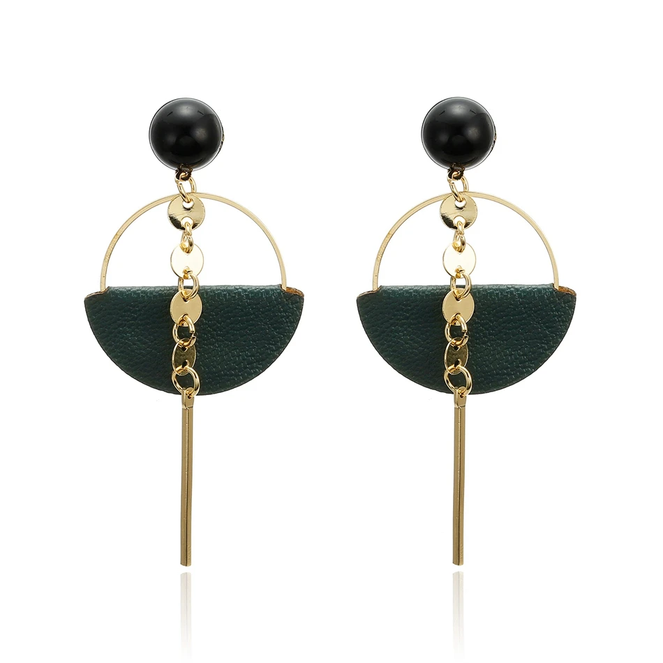 Женские длинные висячие серьги, подходящие по размеру, большие кожаные Висячие корейские висячие серьги-подвески, Женские Ювелирные изделия SP709 - Окраска металла: GREEN