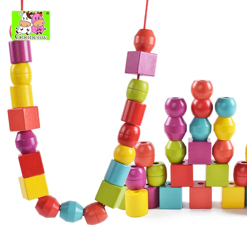 

New Style Children'S Educational Early Childhood Shape Building Blocks Wearing Rope CHILDREN'S Toy Color Building Blocks Hands-o