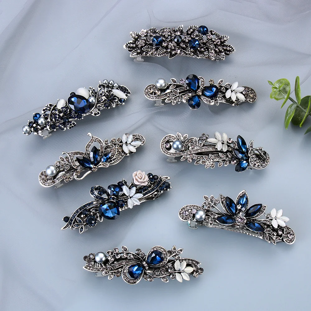 New Fashion Crystal Hair Clips Vintage Spring Hairpins Leaf Flowers Barrettes Elegant Women Headwear Luxury Hair Accessories