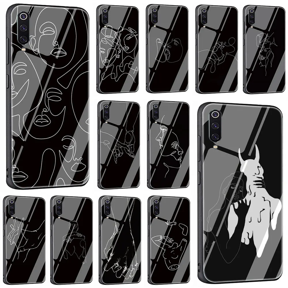 

Art Abstract Lines Tempered Glass Phone Cover Case For Xiaomi Mi 8 9 Redmi 4X 6A Note 5 6 7 Pro Pocophone F1