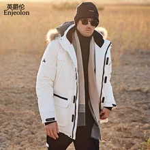 Enjeolon/зимняя мужская пуховая куртка с меховым воротником, с несколькими карманами, военная уличная одежда, парные белые пуховики на утином пуху, толстые парки, куртка YR939