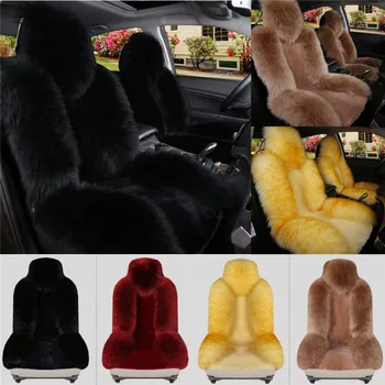 

1Pcs Car Sheepskin Wool Cashmere Front Seat Cover Cushion Mat Long Wool Fur Multi-Color Winter Universal Size for 5 Seat Car
