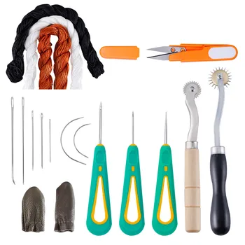 

17PCS Leather Craft Punch Tools Set Kit Stitching Carving Working Sewing Saddle Groover Leather Crafts Tools Skiving Knife