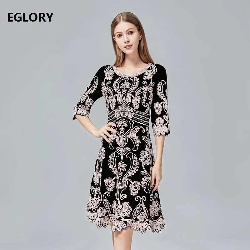 pink embroidery Элегантное стильное платье 1950s Vestidos De Fiesta осень зима вечерние платья для невесты для женщин повторяющиеся аппликации платье с вышивкой размера плюс - Цвет: pink embroidery