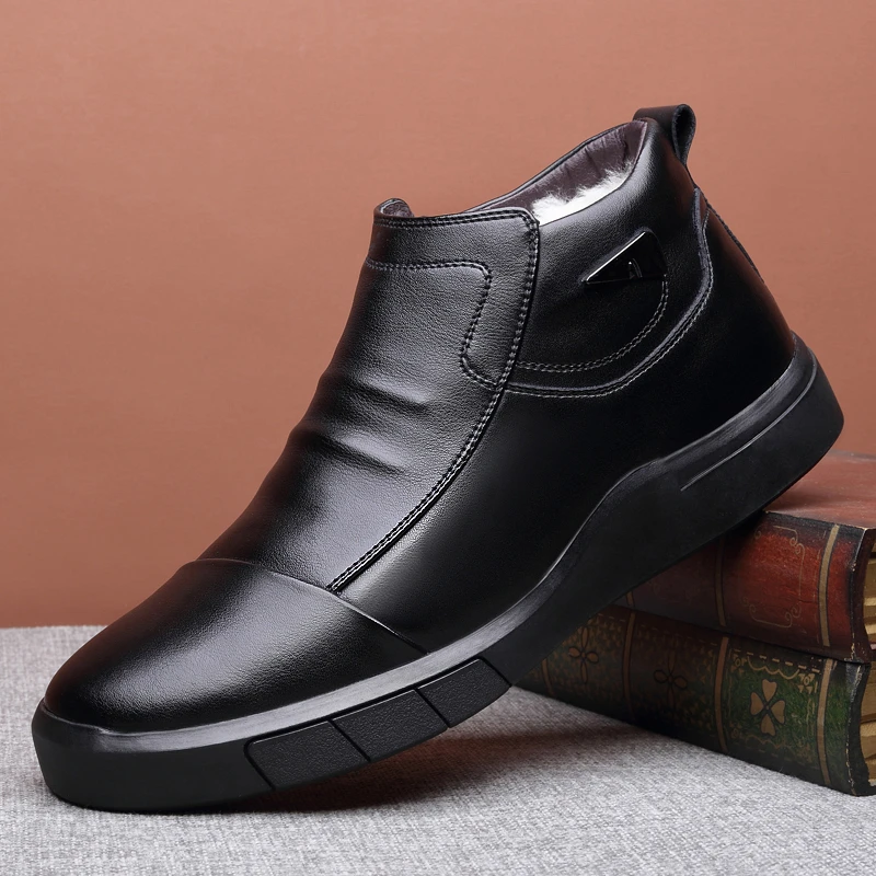 Botas piel de oveja para hombre, zapatos informales antideslizantes de cuero partido, estilo británico, resistentes desgaste, mocasines cálidos de alta calidad, invierno, M6001|Botas básicas| - AliExpress