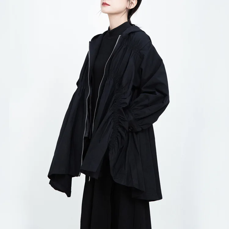 Yohji Yamamoto, темно, уличный однотонный плащ с капюшоном, женский кардиган, куртка на молнии, 1215