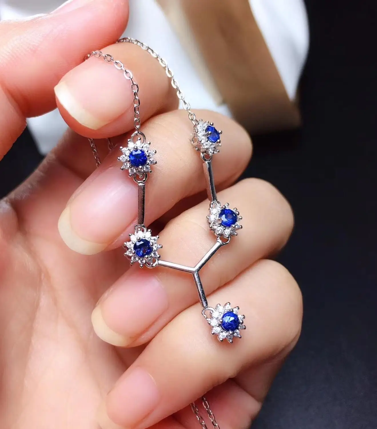 Изящное ожерелье с голубым Сапфиром И драгоценным камнем для сверкающих женщин с серебряными ювелирными изделиями с хорошей огранкой, Настоящее серебро, подарок на день рождения для девочек, стиль