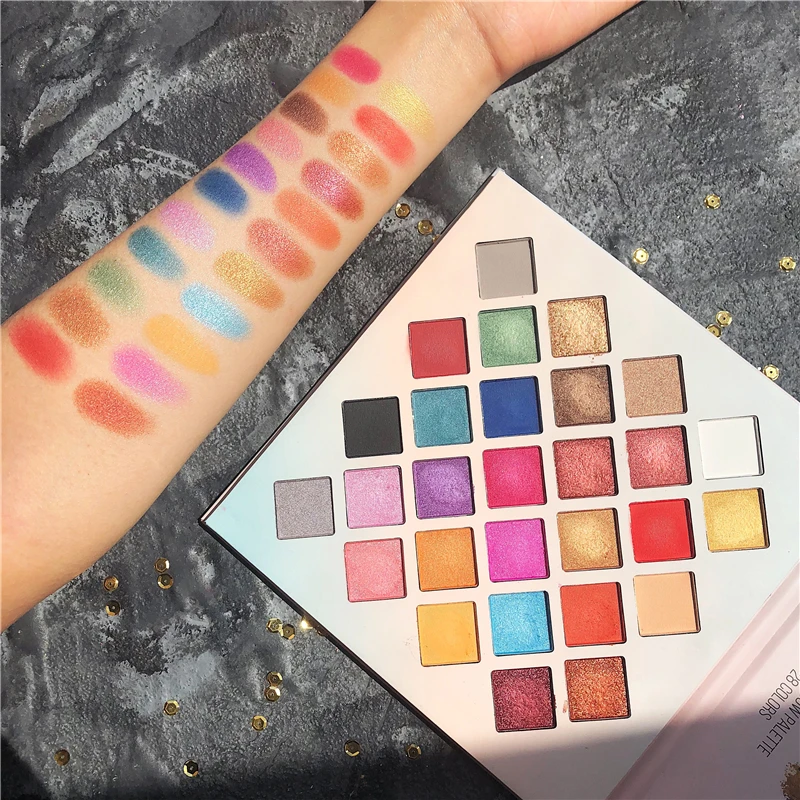 

Metallic Pigmented Glitter EyeShadow Palette 28 Color Shimmer Matte Eyeshadow Pallete Easy to Wear Eye Makeup Palette Waterproof
