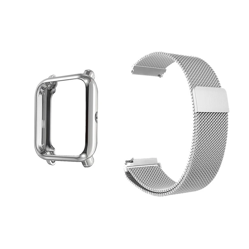 Sliver-Plating silve 2в1 для Amazfit ремешок bip металлический чехол-браслет для Huami Amazfit bip защитная лента бампер ремешок умные часы аксессуары - Color: Sliver-Plating silve