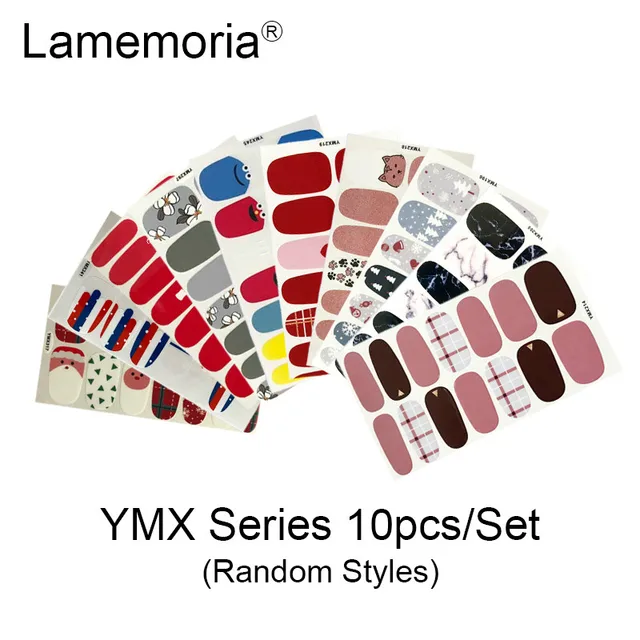 10/20pcs Full Cover Wraps Nail Polish Stickers Strips Plain Nail Art Decorations Stripe Designs Glitter Powder Manicure Tips YMX-10pcs random