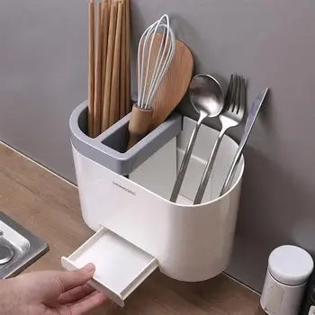 

Multi-Functional Tableware Storage Rack Wall Mount Chopsticks Cage Strainer Rack Chopsticks Holder Kitchen Storage Shelf