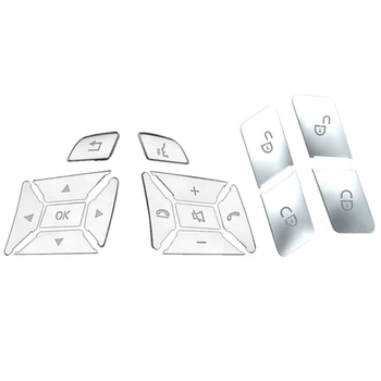 

16 Pcs for Mercedes Benz button stickers:4 Pcs Car Door Unlock Buttons Sequins Decoration Cover Trim & 12 Pcs button stickers St