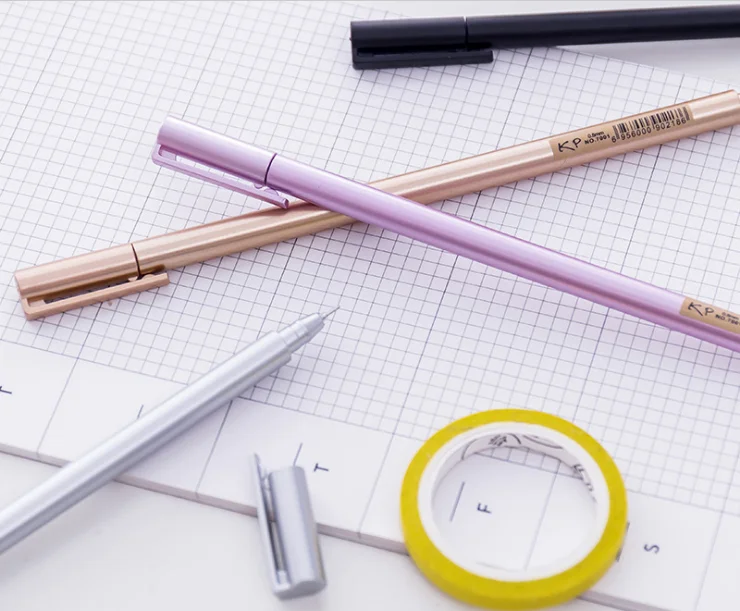 100pcs/Lot Gel Pen Wholesale Creative Metal Feel Neutral Pen 0.5mm Sarbon Black Student Office Writing Supplies GP779