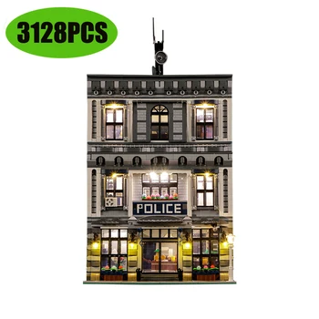 

MOC City House Creator Expert Architecture Police Station Street View Model LED Light Technic Lepining Building Blocks ToysGifts