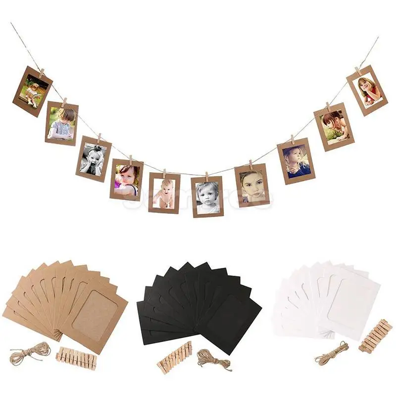 

10 Set Vintage Paper Photo Frame DIY Wall Rope Clip Decor 5 Inch Creative
