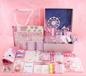 

School Stationery 28-59 PCS Student Writing Supplies Kawaii Creative Color Drawing Pens Notebook Student Gift Prizes Gift Boxes