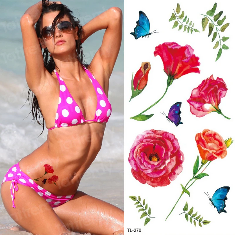 

Waterproof temporary tattoo stickers on the body art temporary women tattoos lines rose fake tattoo stickers temporary tattoos