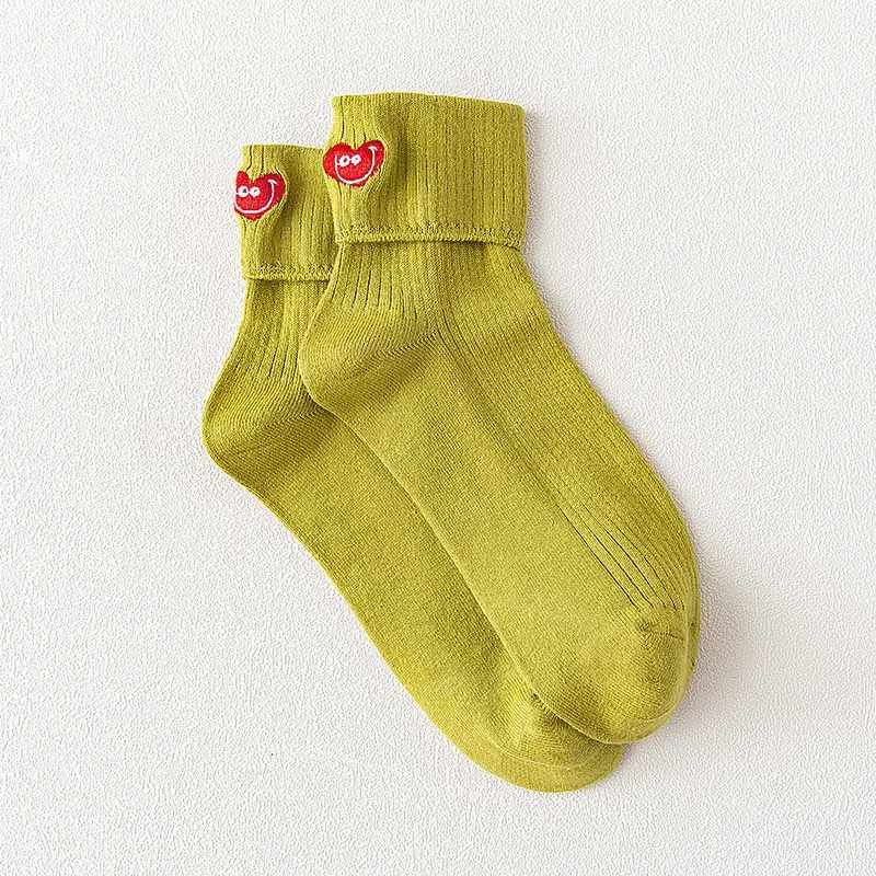 Теплые забавные носки с вышивкой в виде сердца/улыбки Harajuku, корейский конфетных оттенков, милые носки для женщин, Divertidos, креативные Sokken, женские носки