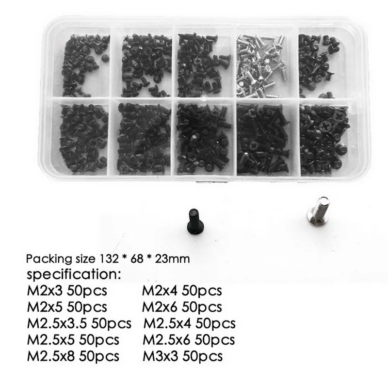 

500Pcs M2 M2.5 M3 Screw Flat Head Phillips Screws Laptop Notebook Screws Set Kit for Computer Small Screw