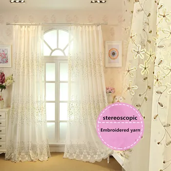 

Korean Morden Country Fashion Voile Window Curtain Living Room Bedroom Blackout Embroidered Lace White Tulle Valances Curtains