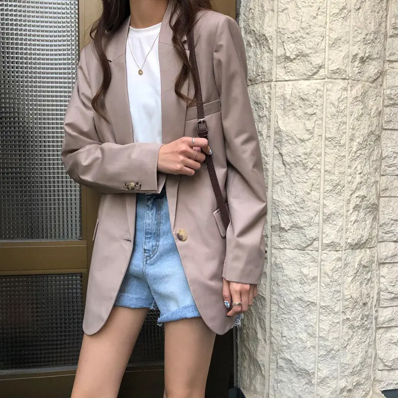 

HziriP 2019 Summer Vintage Retro Office Ladies OL Brief Coats Notched New Simple Full Sleeves OL Women Loose Fashion Blazer