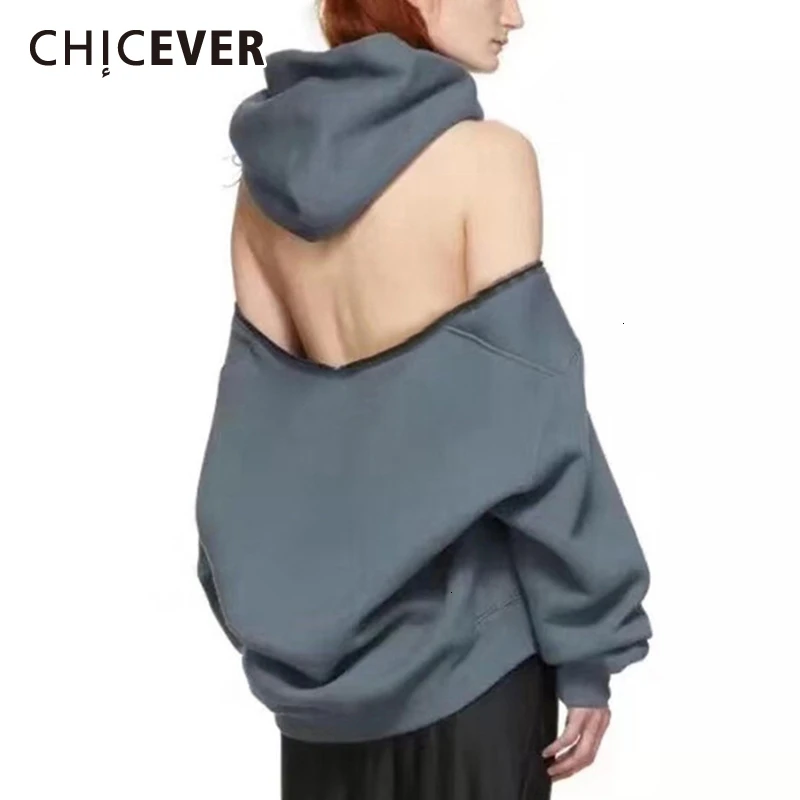 CHICEVER черный корейский женский свитер с капюшоном длинным рукавом на молнии