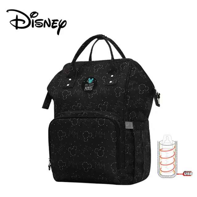 Сумка для подгузников disney, рюкзак для мам, Детская сумка для мам, сумка для подгузников для ухода за ребенком, дорожная коляска с USB подогревом,, 1 крючок - Цвет: With Hook