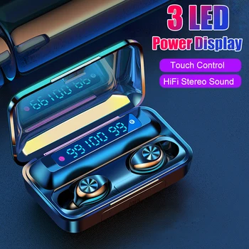 

V5.0 Bluetooth Earphone 9D Stereo Wireless Headphones Smart Touch Earbuds Noise Canceling Headset With 3 LED Power Display