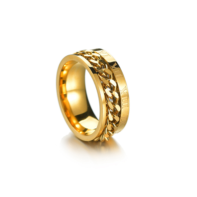 Metal Cool Rotatable Men Ring High Quality Spinner Chain  Stainless Steel Punk  Rings Fashion Women Jewelry for Party Gift