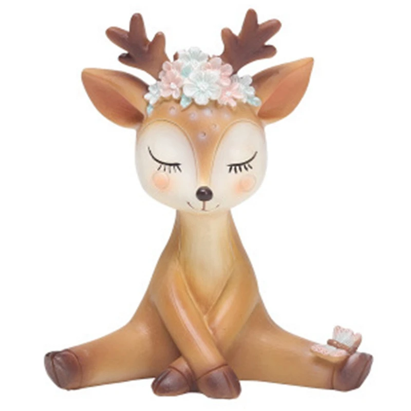 

Cute Sika Deer Fairy Garden Miniatures Resin Crafts Animal Model Figurines For Home Office Car Decoration Ornaments Kids Gift