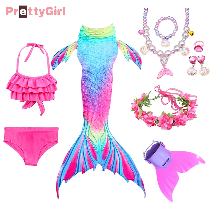 10pcs as picture PrettyGirl/детский купальный костюм русалки для девочек с монофином; Флиппер; Костюм Русалки; Детский костюм для костюмированной вечеринки; сказочный пляжный бикини - Цвет: 10pcs as picture